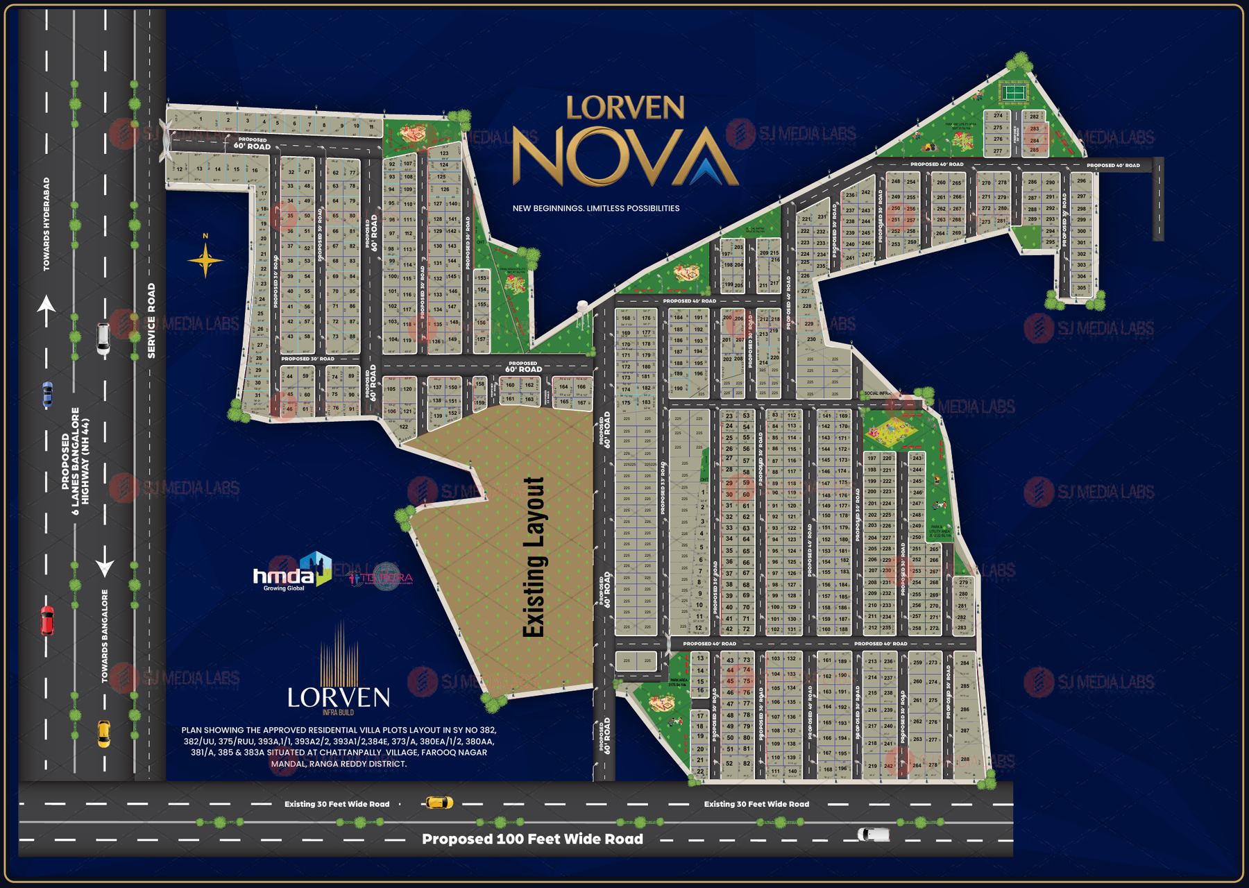 Lorven Nova HMDA Approved Master Plan and Villa Plot Layout Map Shadnagar NH-44